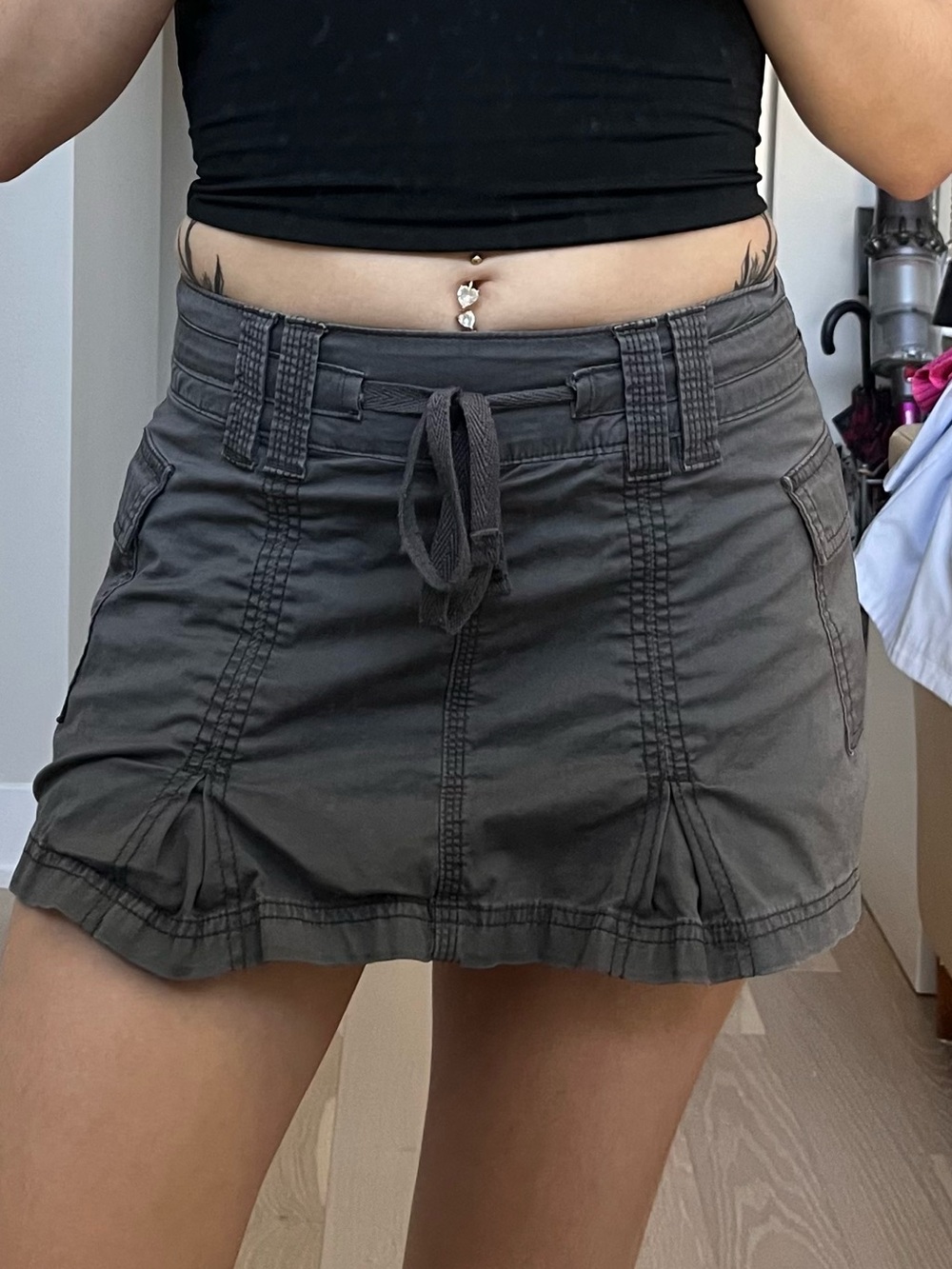 Hollister Grey Mid-Rise Mini Skirt with Drawstring